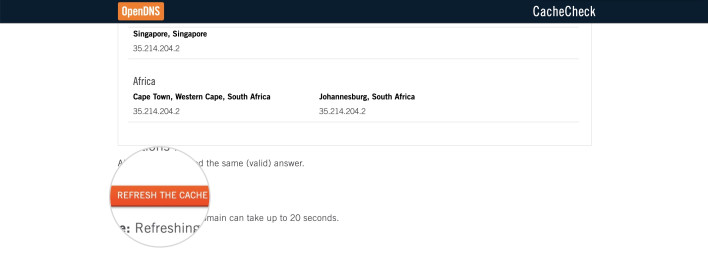 Screenshot of the Refresh OpenDNS cache button for your domain to speed up DNS propagation