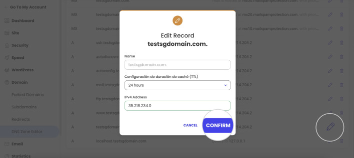 Screenshot showing how to Revert TTL value to SiteGround default after DNS propagation is complete