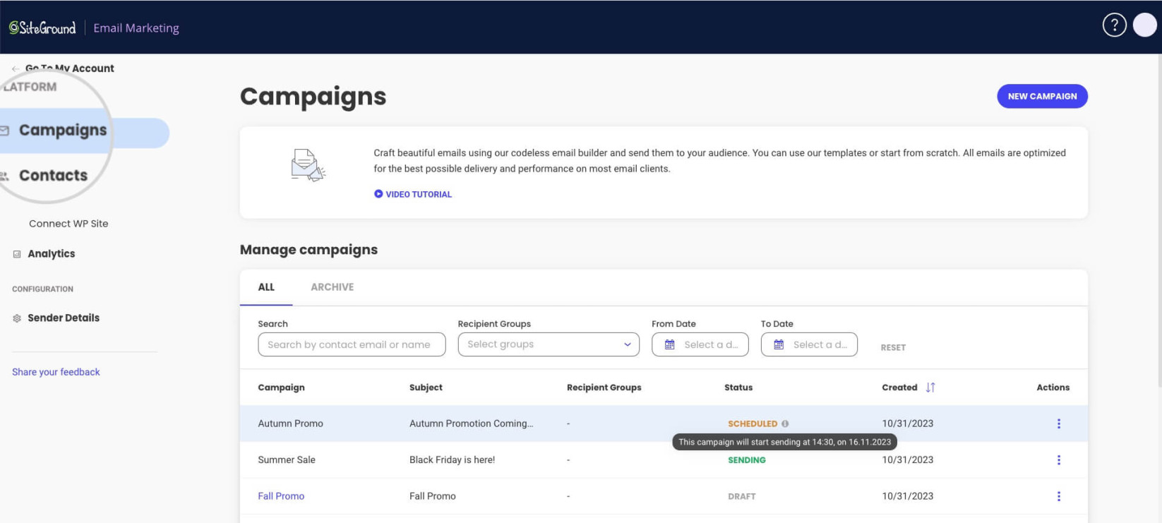 Scheduled campaign statuses