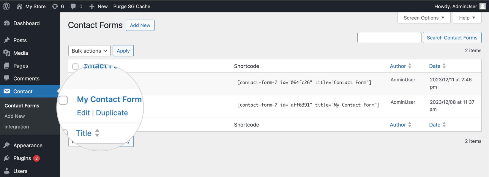 How to edit an existing form in Contact Form 7