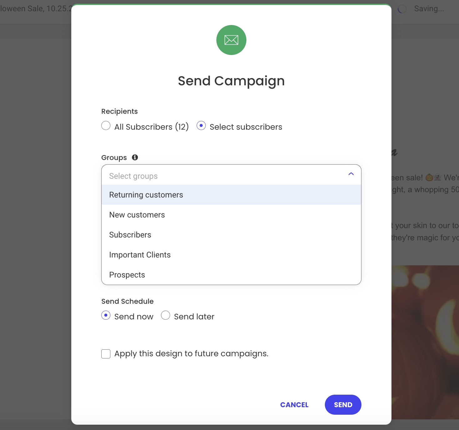 Screenshot of How to send a campaign to selected subscribers