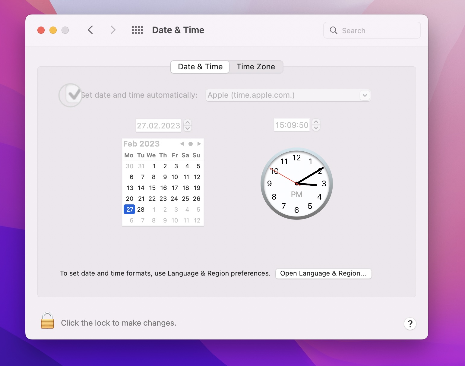 Set date and time automatically on Mac