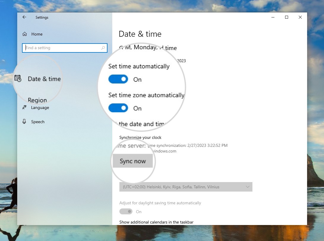 How to set the time and timezone on Windows