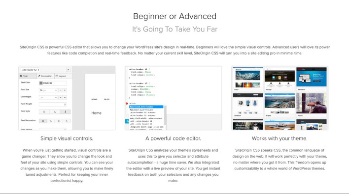 Screenshot of the SiteOrigin CSS plugin features