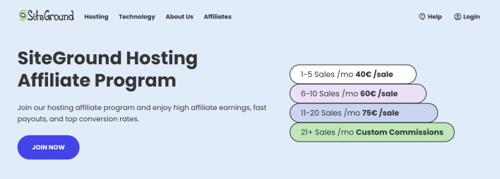 Screenshot of the SiteGround Affiliate program page