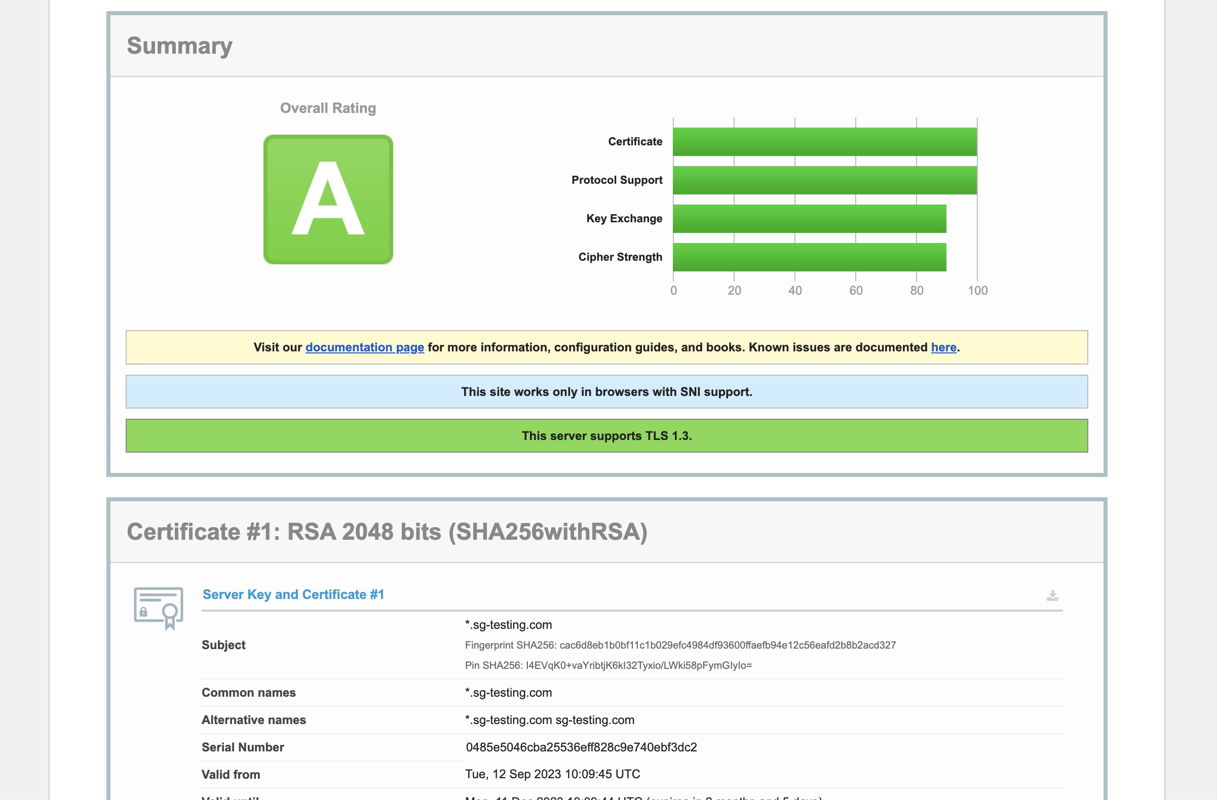 Results from the Qualys SSL Labs checker