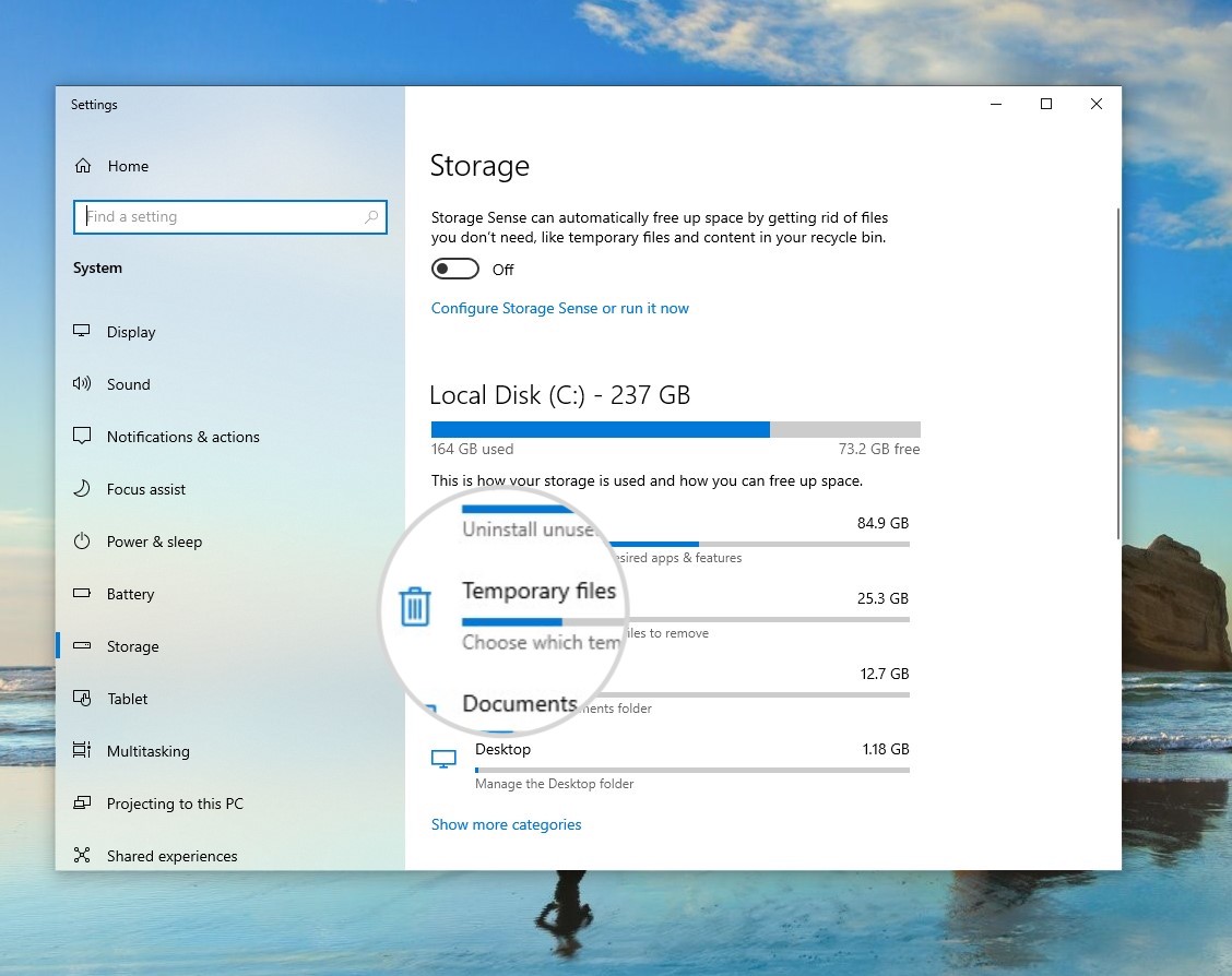 File options for Storage in Windows