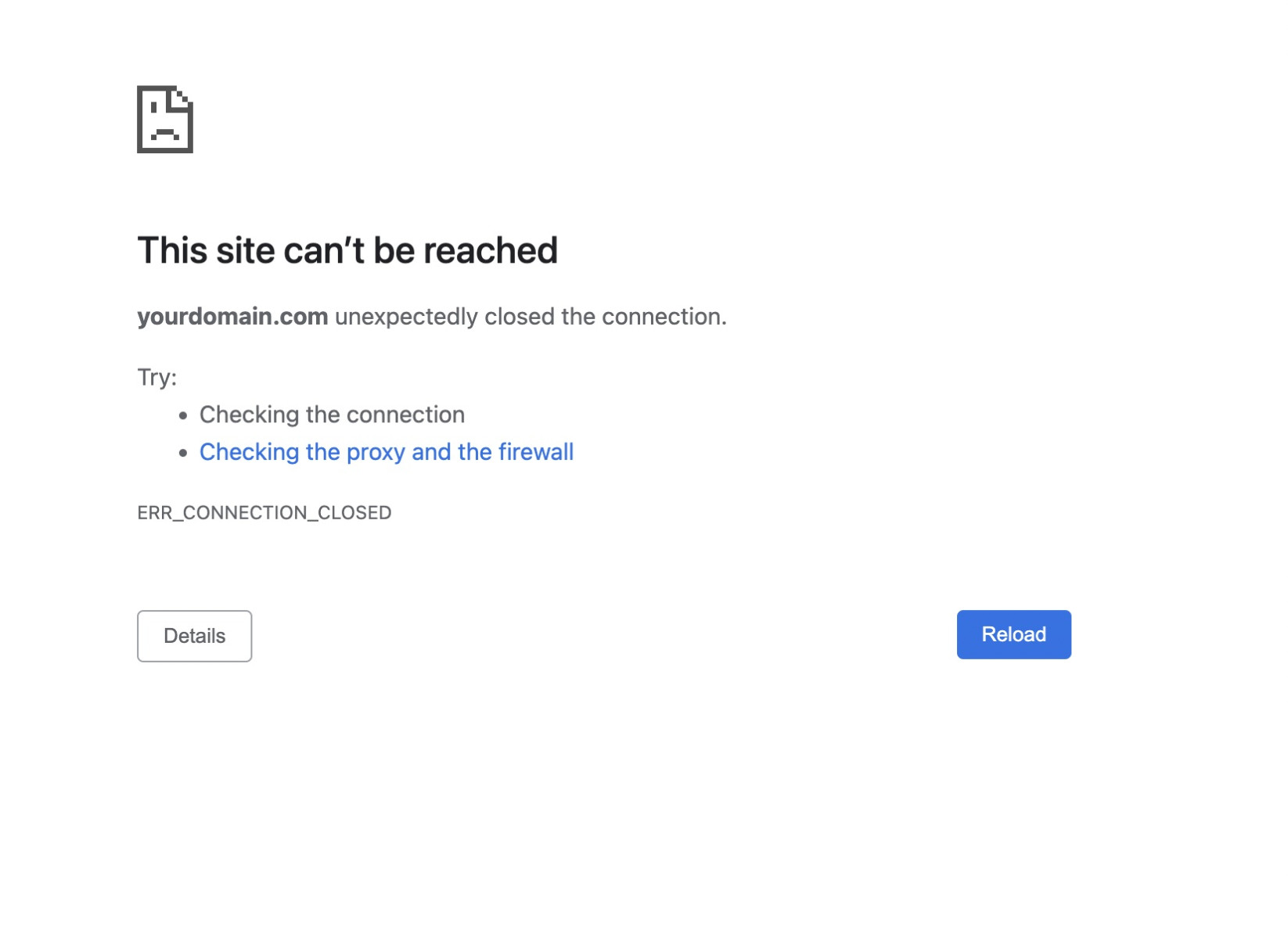 "This Site Can't Be Reached" with the error code ERR_CONNECTION_CLOSED