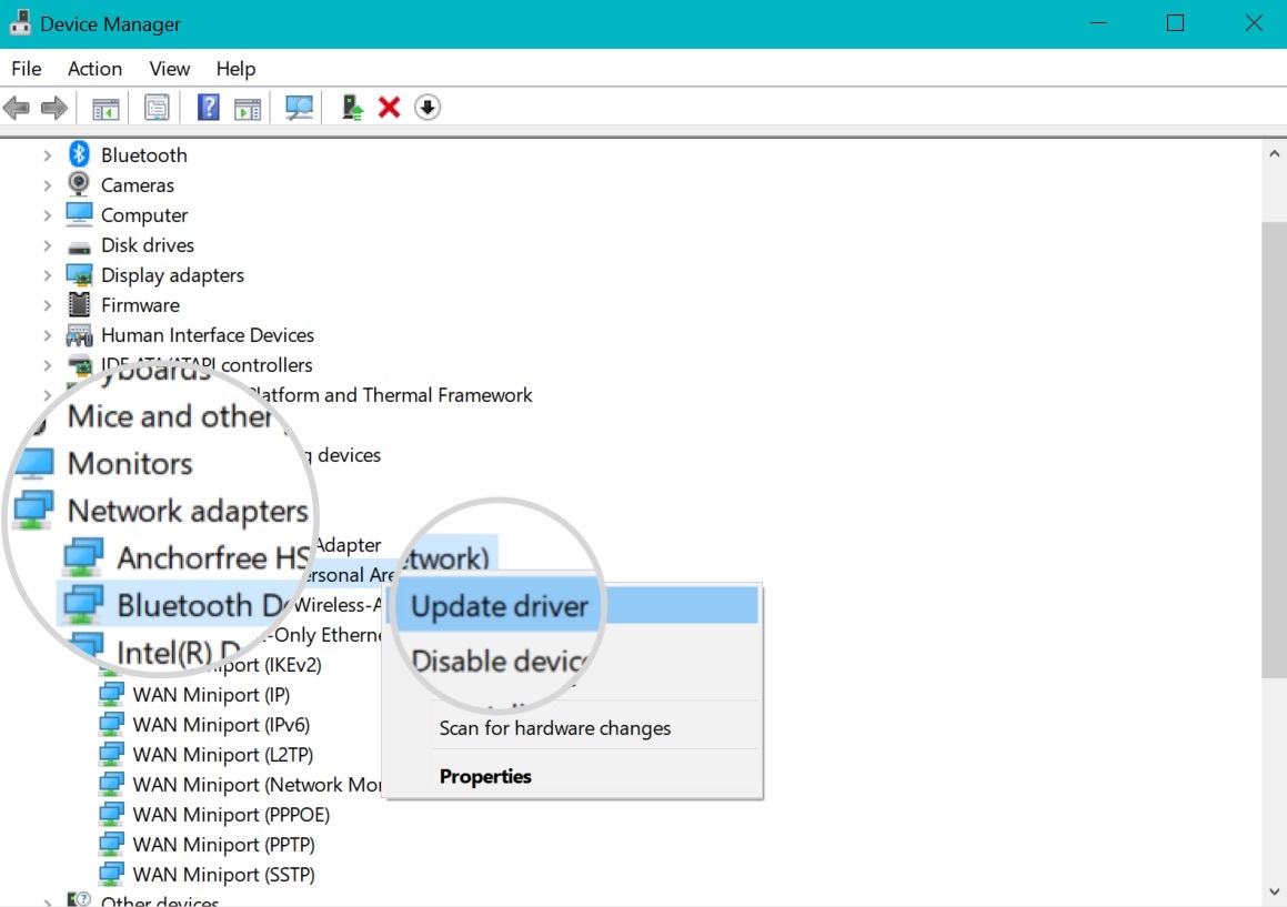 Update the network adapter's driver on Windows