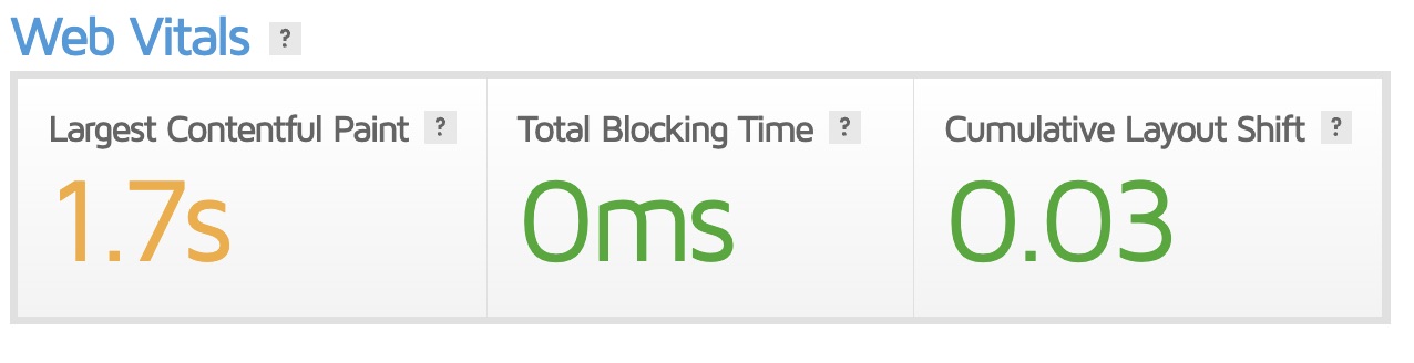 Screenshot of an example GTmetrix web vitals test result