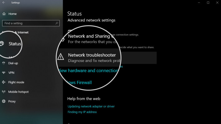 Screenshot showing how to launch Windows Network Troubleshooter