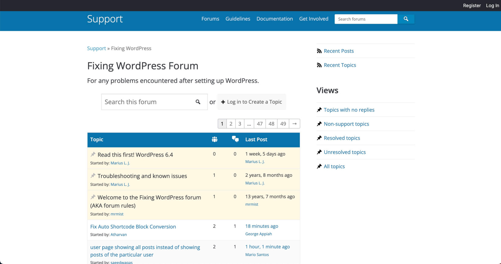 WordPress forums dedicated to error troubleshooting