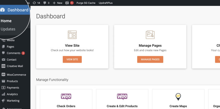 Screenshot of the WordPress Updates section in the Dashboard