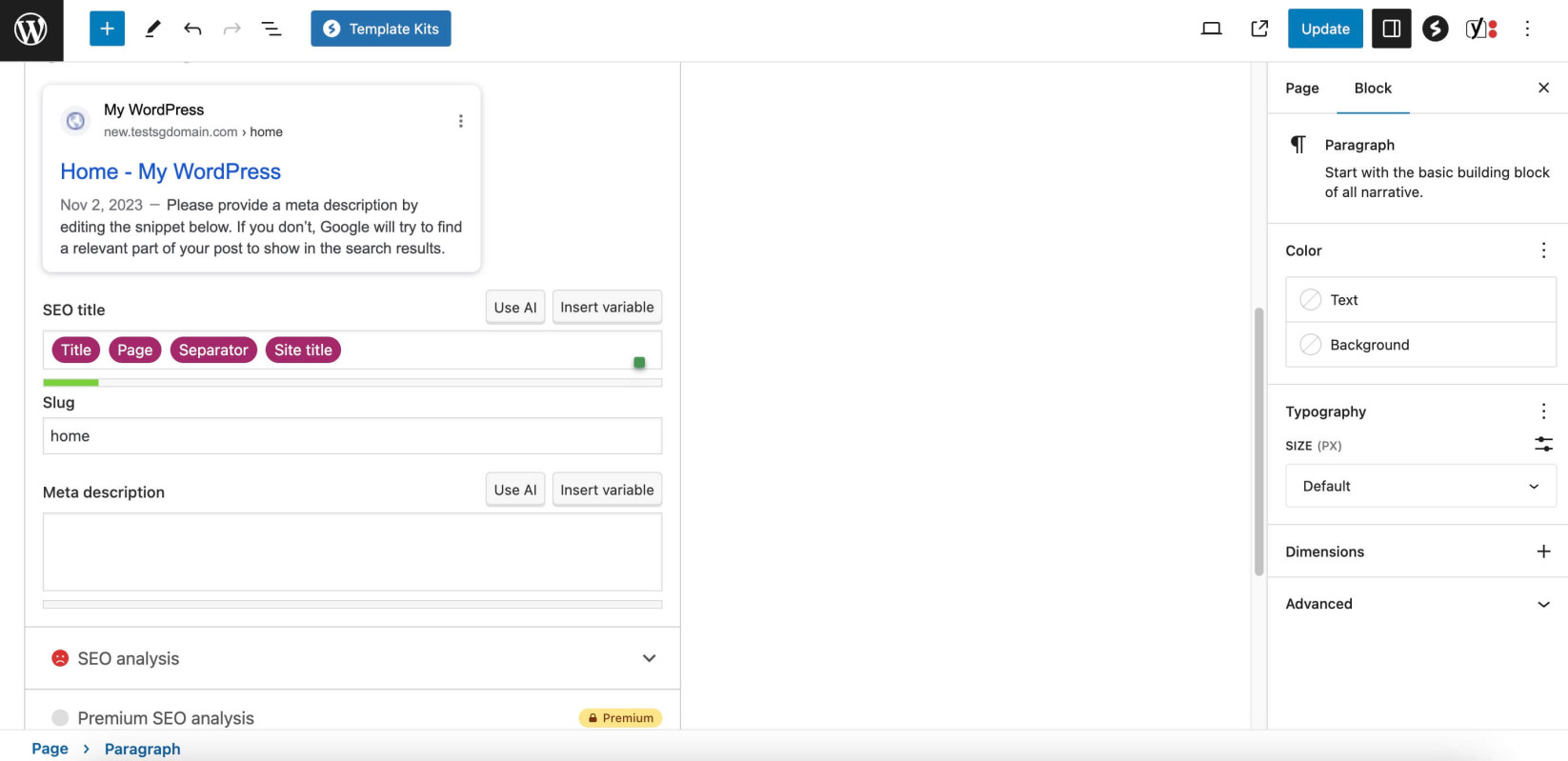 Screenshot showing where to set Metadata for your Homepage with Yoast SEO