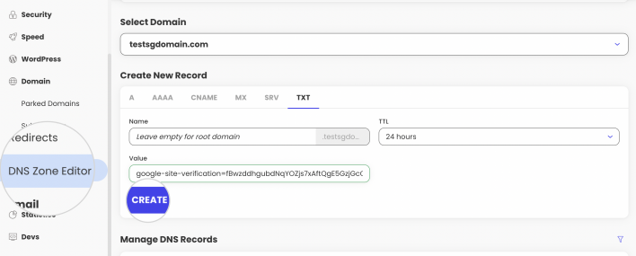 Add the TXT record in your DNS zoneSiteTools