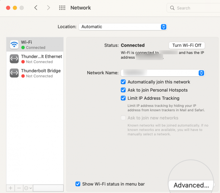 Advanced Wifi settings in Mac