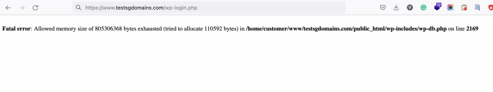 Screenshot showing the Allowed memory size of bytes exhausted error in a internet browser