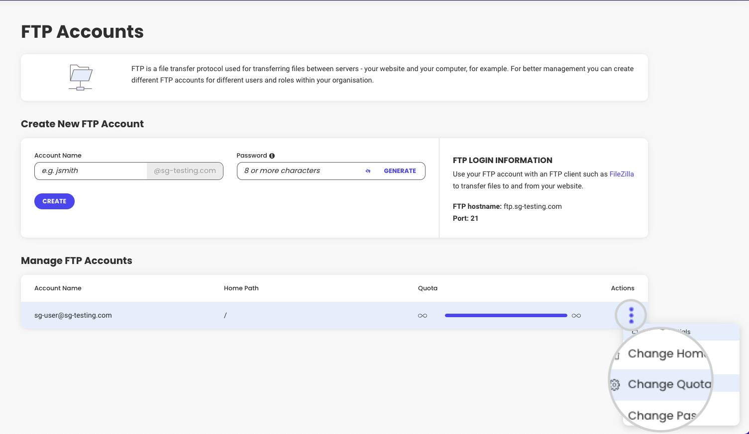 How to change FTP quota