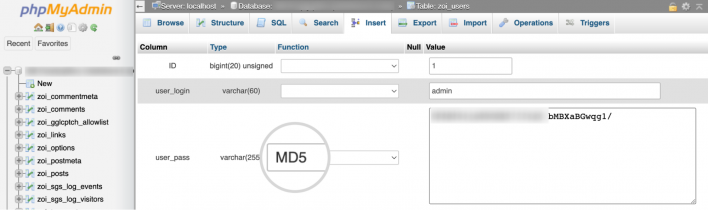 Change WordPress Admin Password from PHPMyAdmin