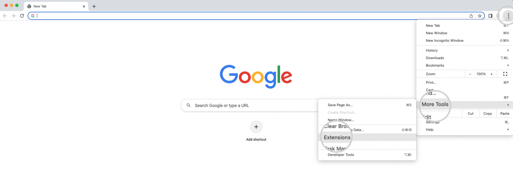 Opening the Chrome Extensions menu 