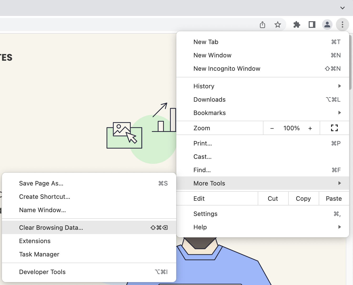 Clear cache on Chrome - More Tools Menu