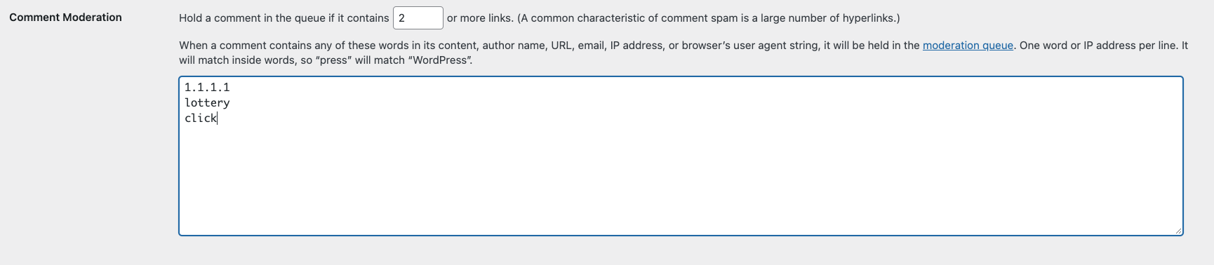 Comment moderation in WordPress