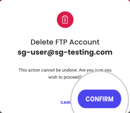 Confirm deleting an FTP account