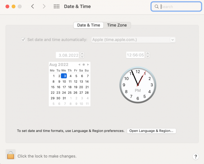 Date and Time Settings MacOS