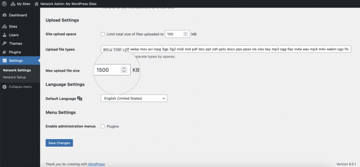 Default Upload size WP Multisite