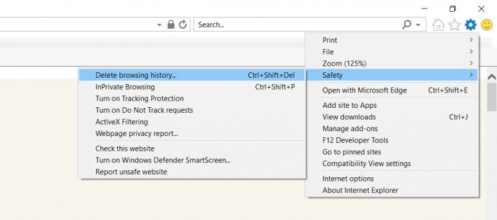Delete browsing history option in Internet Explorer