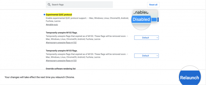 Disable QUIC Chrome