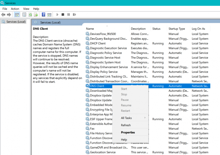 DNS Client restart