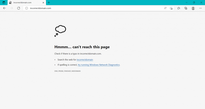 Microsoft Edge dns_probe_finished_nxdomain error message