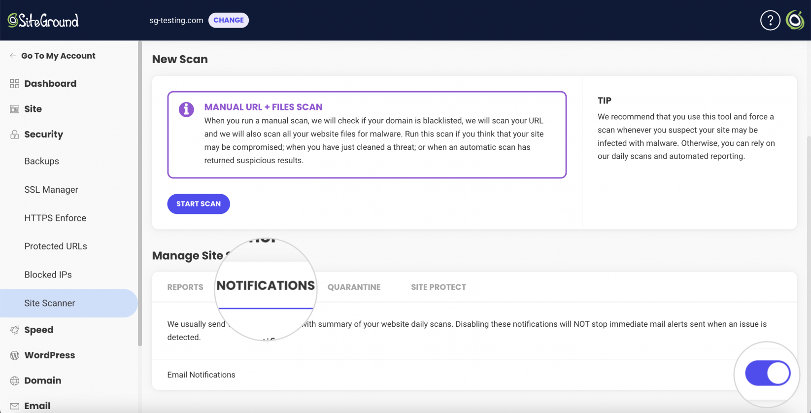 Email Notifications for Site Scanner