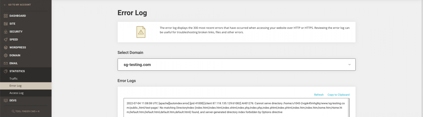 Error log showing a "403 Forbidden" error 