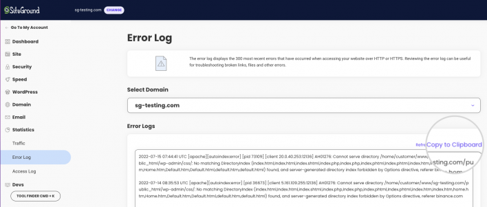 Export Error log