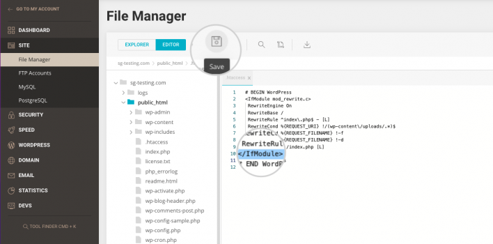 Fix the syntax error in .htaccess