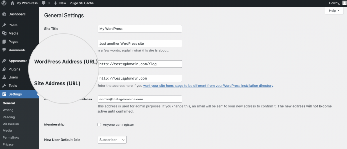 General Settings WP Dashbaord