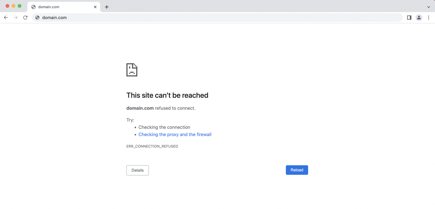 Screenshot of How ERR_CONNECTION_REFUSED error looks on Google Chrome