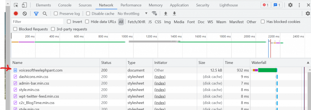 Find your domain in the network tab