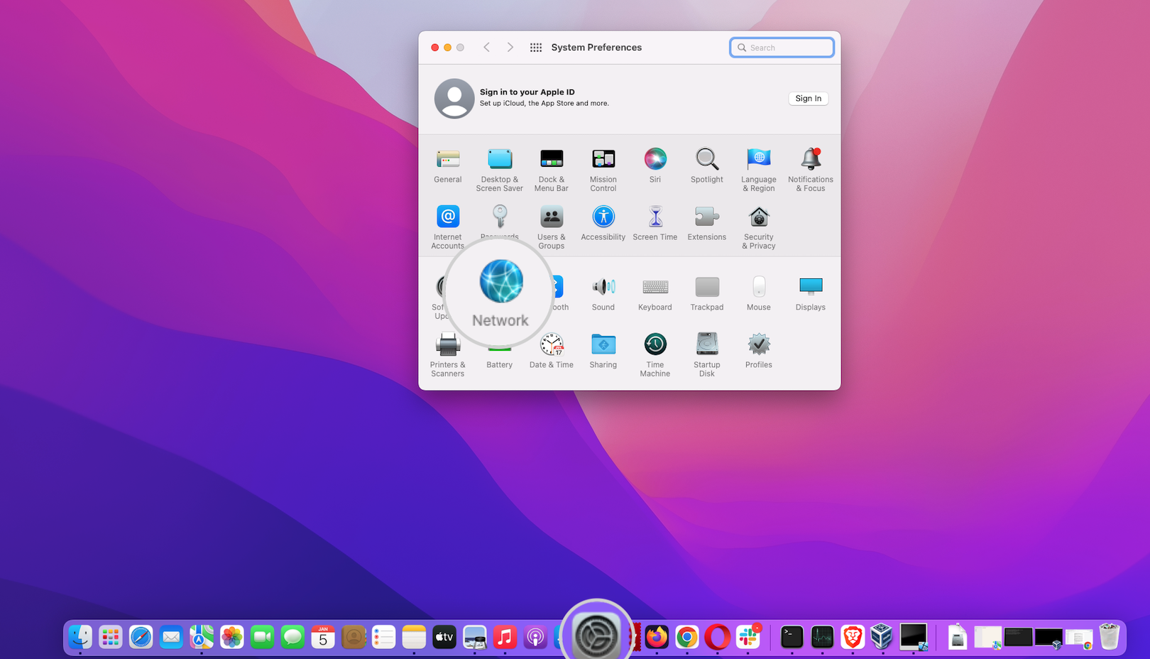 Open the Network settings in macOS