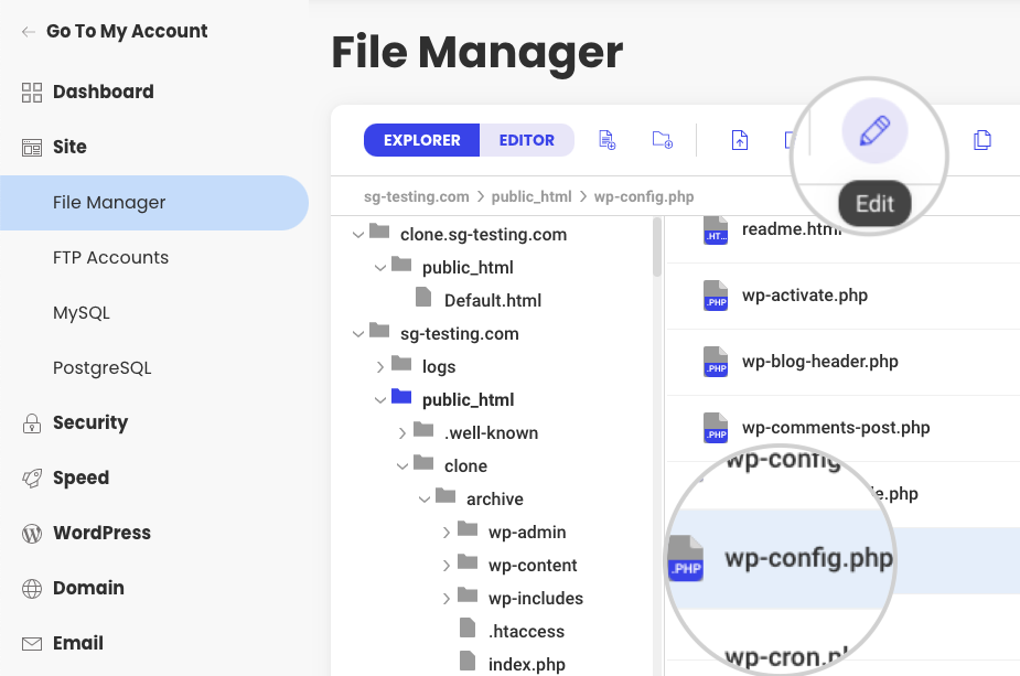 How to clone a WordPress site manually. Open the live site's wp-config.php to find the database name