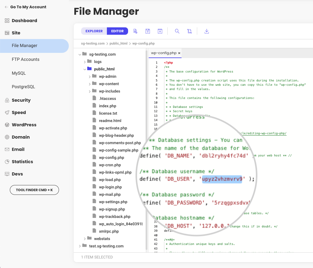 Set the correct database username