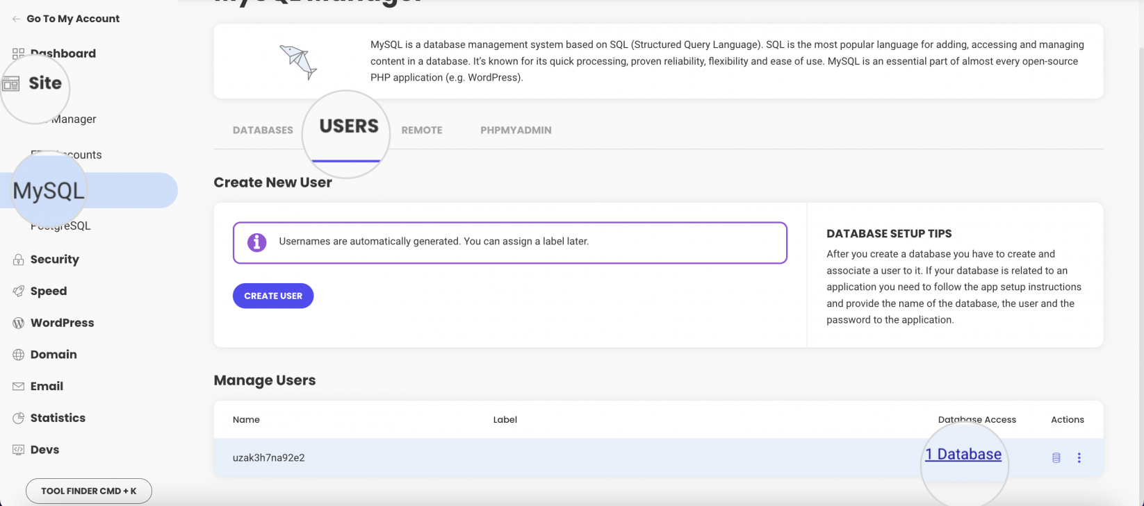 Set the correct database user privileges