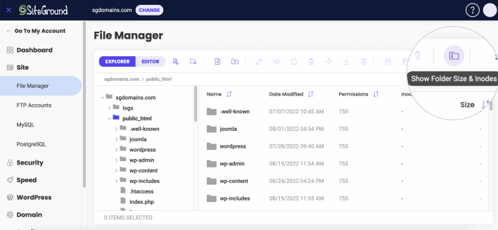 Show folder size and inodes