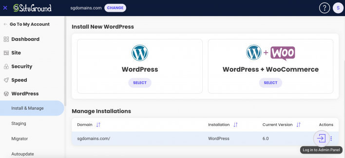 WordPress Admin Login from SiteTools